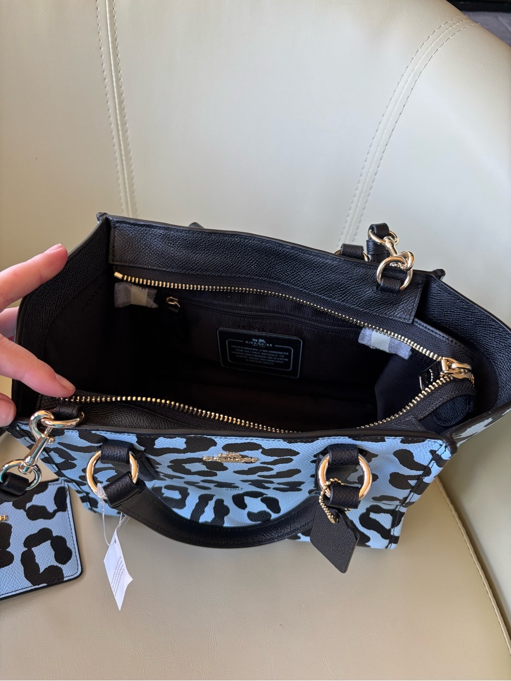 Coach Light Blue and Black Leopard Print Tote with Matching Card Case - Picture 2 of 4
